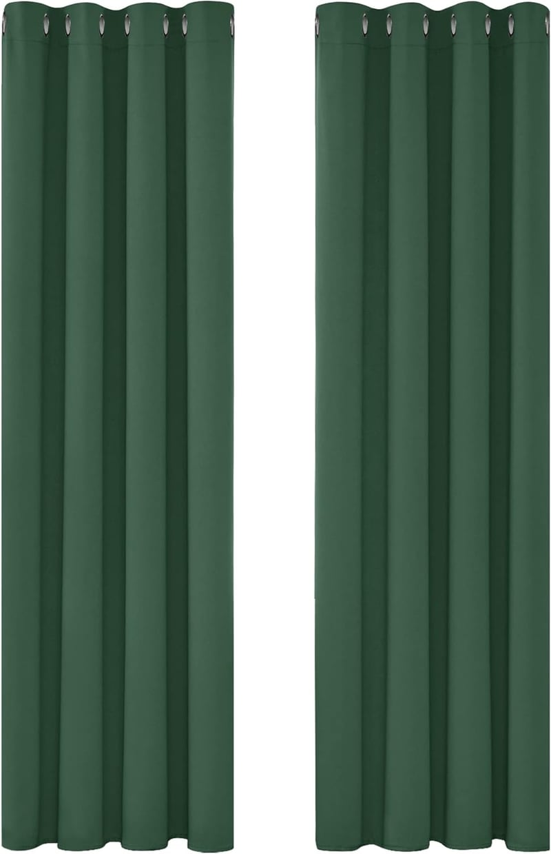 Deconovo Sötétítő Függöny - Erdőzöld Hőszigetelő és Hangszigetelő Fényáteresztés Gátló Függönypár 117x229 cm Gyűrűs Fejjel Hálószobába Nappa