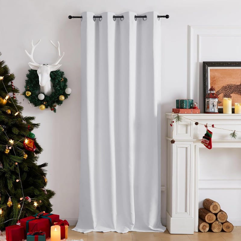 Deconovo Sötétítő Függöny Fülekkel - Hőszigetelő, Hangszigetelő Vastag Függöny Hálószobába, 245x140 cm, Szürke-Fehér