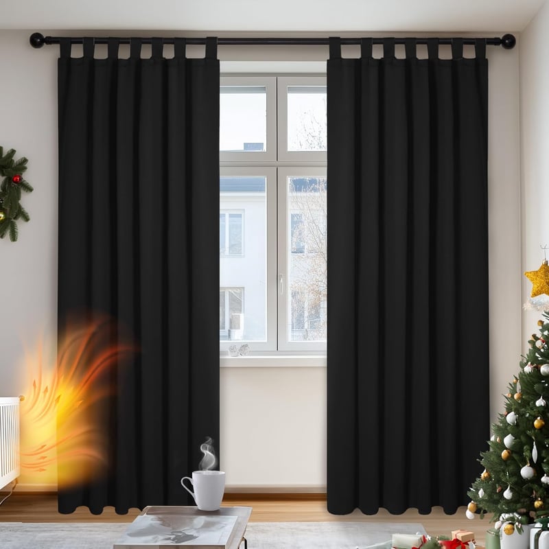 Deconovo Sötétítő Függöny Fülös 245x140cm Fekete 2db Hőszigeteléses