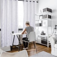 Deconovo Sötétítő Függöny Hálószobába - Gyémántmintás Hőszigetelő Fényáteresztést Gátló Fülekkel, Ezüstszürke-Fehér, 245x140 cm, 2 db 8