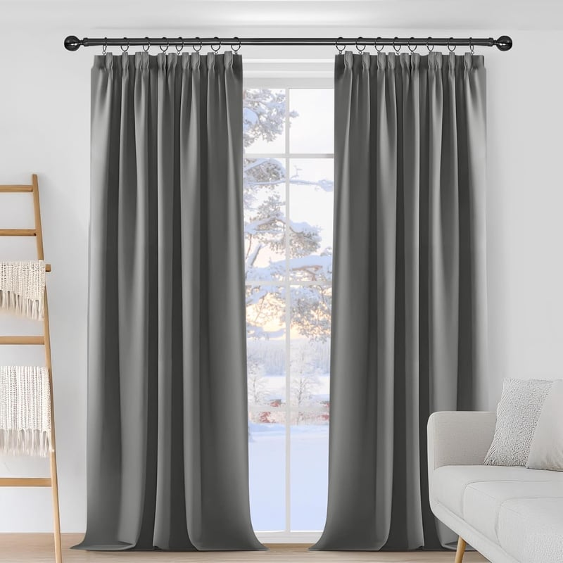 Deconovo Sötétítő Függöny Ráncolható Szalaggal - Világosszürke Hőszigetelő Blackout Függöny Hálószobába, 175x140 cm, 2 db-os Szett