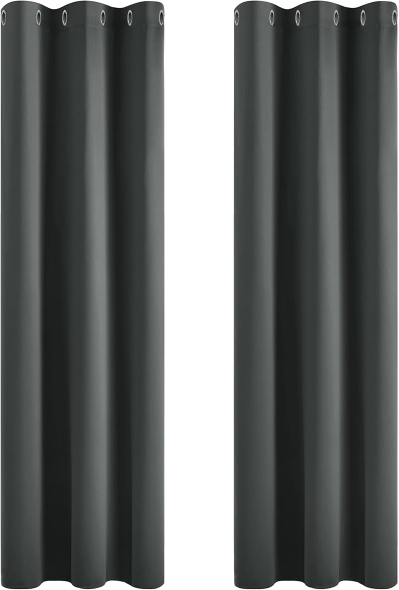 Deconovo Sötétszürke Sötétítő Függöny - 117x229 cm, 2 Paneles, Hőszigetelő, Hangszigetelő, Fényblokkoló, Poliészter Anyagú, Gyűrűs Fejjel