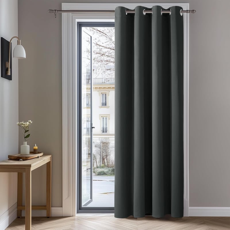 Deconovo Sötétszürke Sötétítő Függöny - Hőszigetelő, Zajcsökkentő, Fényáteresztést Gátló Polyester Függöny Hálószobába, Nappaliba, Fém Karik