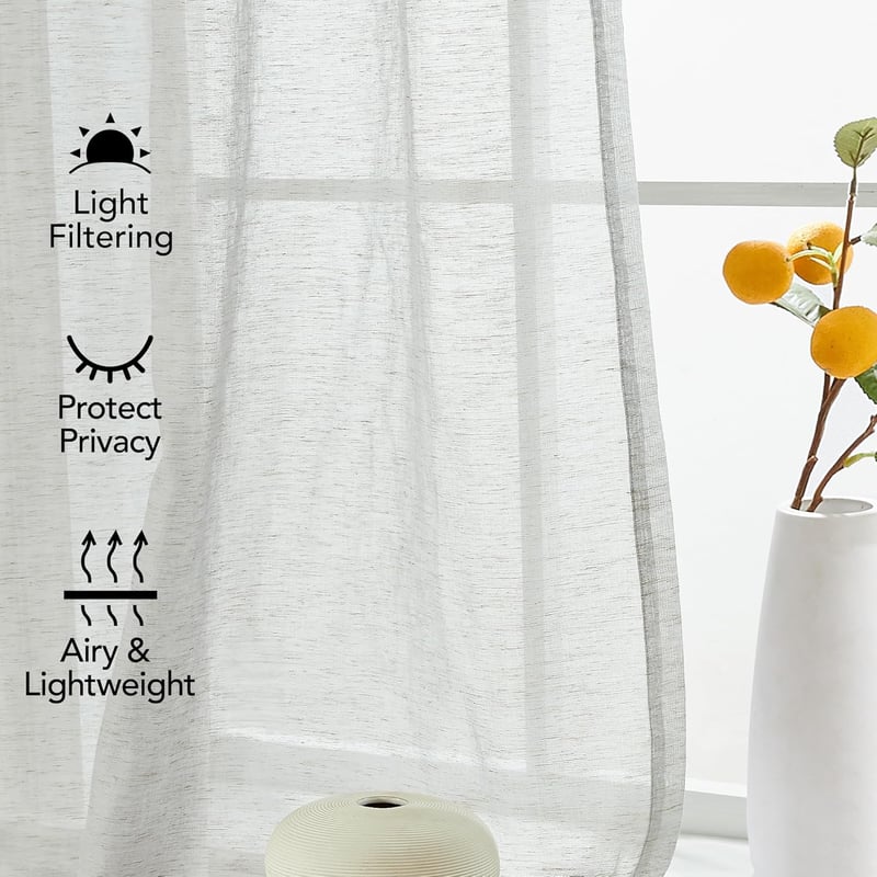 Deconovo Voile Függöny Lenvászon Textúra 280x140cm Szürke Karikás 2db