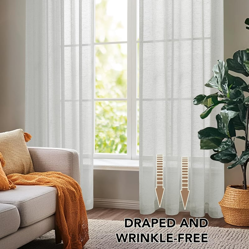 Deconovo Voile Függöny Lenvászon Textúra 280x140cm Szürke Karikás 2db