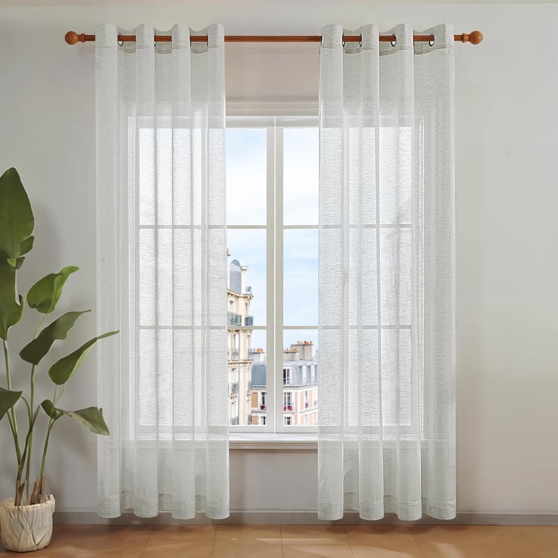 Deconovo Voile Függöny Lenvászon Textúra 280x140cm Szürke Karikás 2db