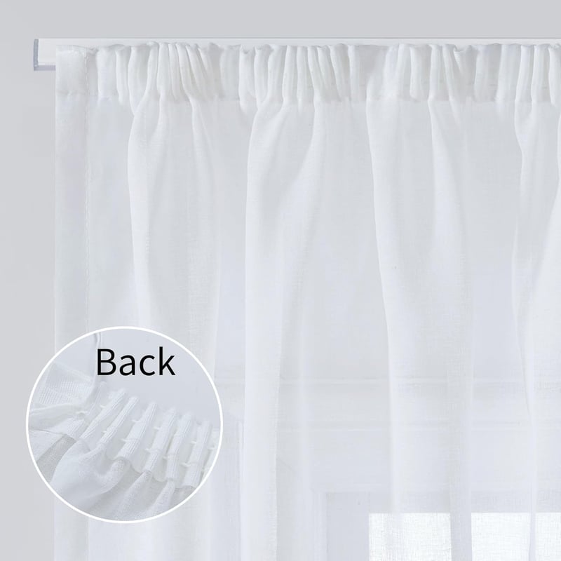 Deconovo Voile Függöny Szalagos Fehér 229x140 cm 2 db Lenvászon Hatás