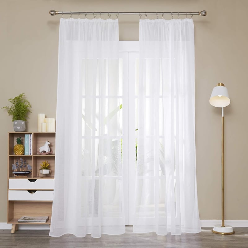 Deconovo Voile Függöny Szalagos Fehér 229x140 cm 2 db Lenvászon Hatás