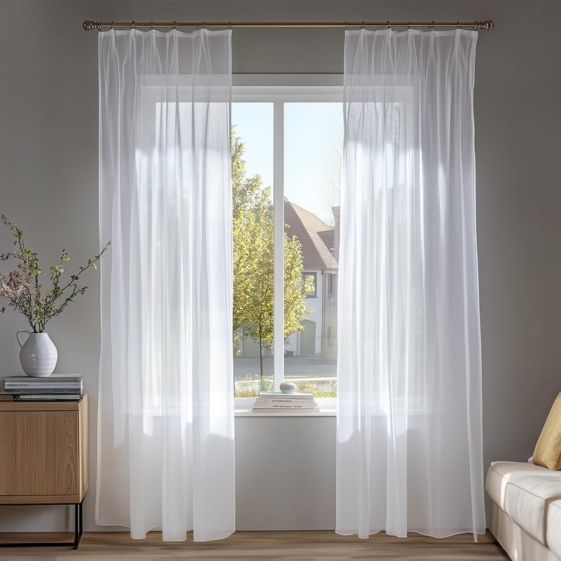 Deconovo Voile Függöny Szalagos Fehér 229x140 cm 2 db Lenvászon Hatás