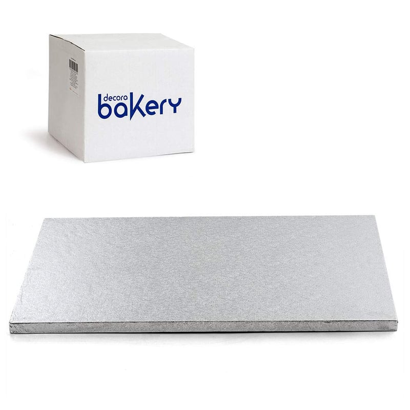 Decora podloga za torte od celuloze srebrne boje, dimenzija 50x70x1,2 cm i 40x60x1,2 cm za kolače