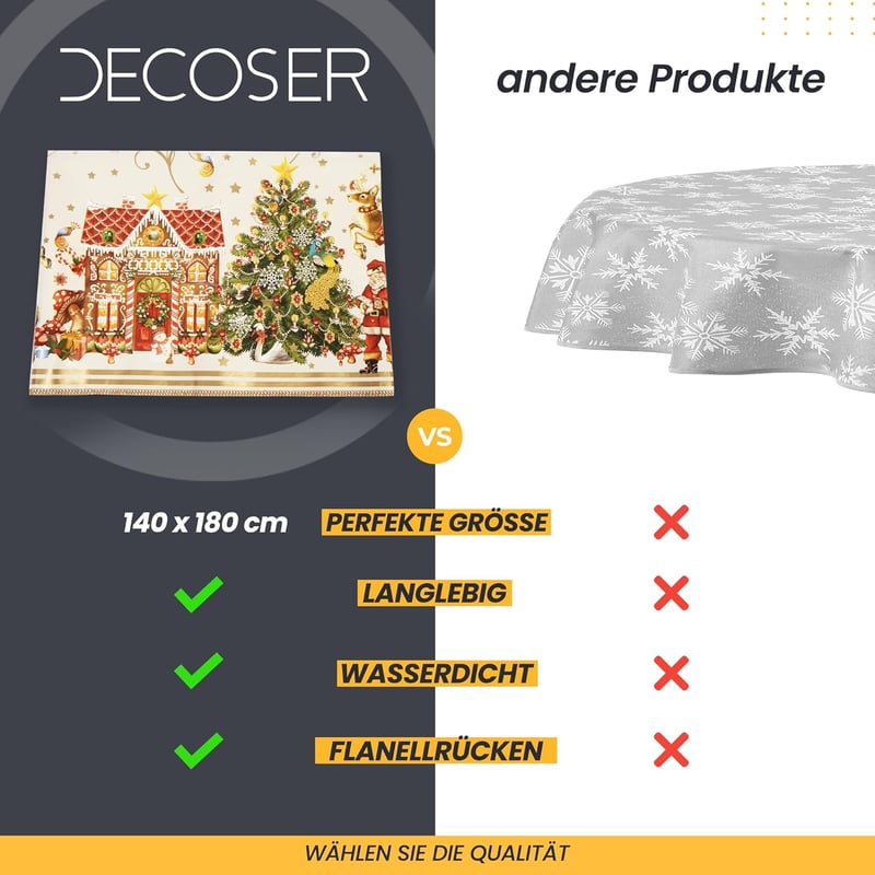 Decoser Karácsonyi Asztalterítő 140x180cm Vízálló Flannel Háttal