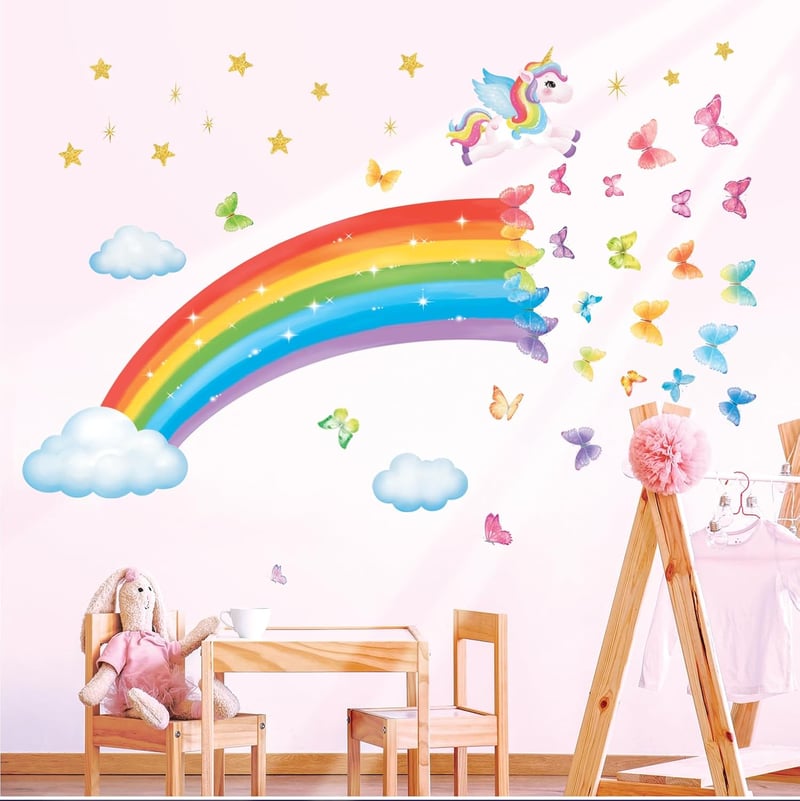 DECOWALL Szivárvány Unikornisz Falmatrica Pillangók Csillagok Felhők Gyerekszoba