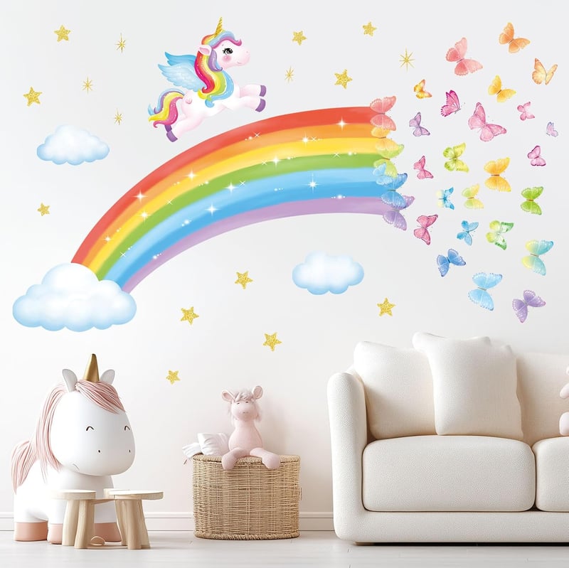 DECOWALL Szivárvány Unikornisz Falmatrica Pillangók Csillagok Felhők Gyerekszoba