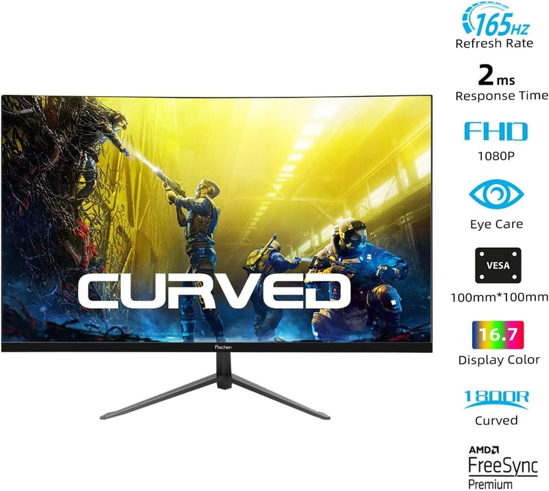 Prechen 27" QHD Ívelt Gamer Monitor - 240Hz, 1ms, 2560x1440, IPS, HDR400, AdaptiveSync, Beépített Hangszórók, VESA, DisplayPort, HDMI