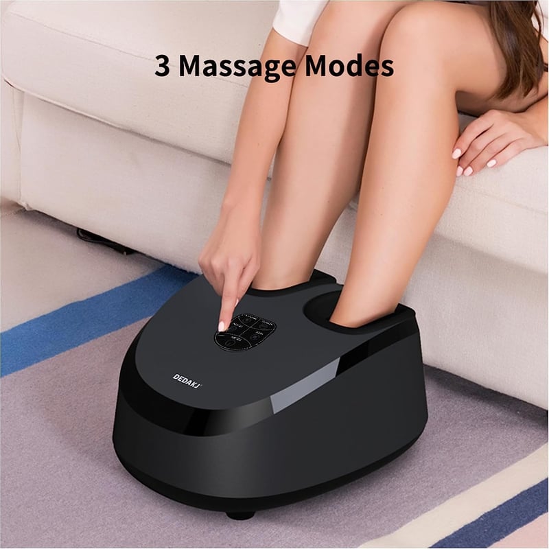 DEDAKJ fekete shiatsu lábmasszírozó hővel és léghullámos kompresszióval, állítható intenzitás, gyúró masszázs, keringésfokozás
