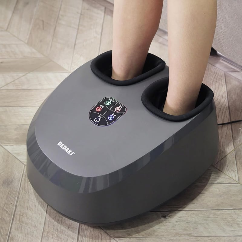 DEDAKJ fekete shiatsu lábmasszírozó hővel és léghullámos kompresszióval, állítható intenzitás, gyúró masszázs, keringésfokozás