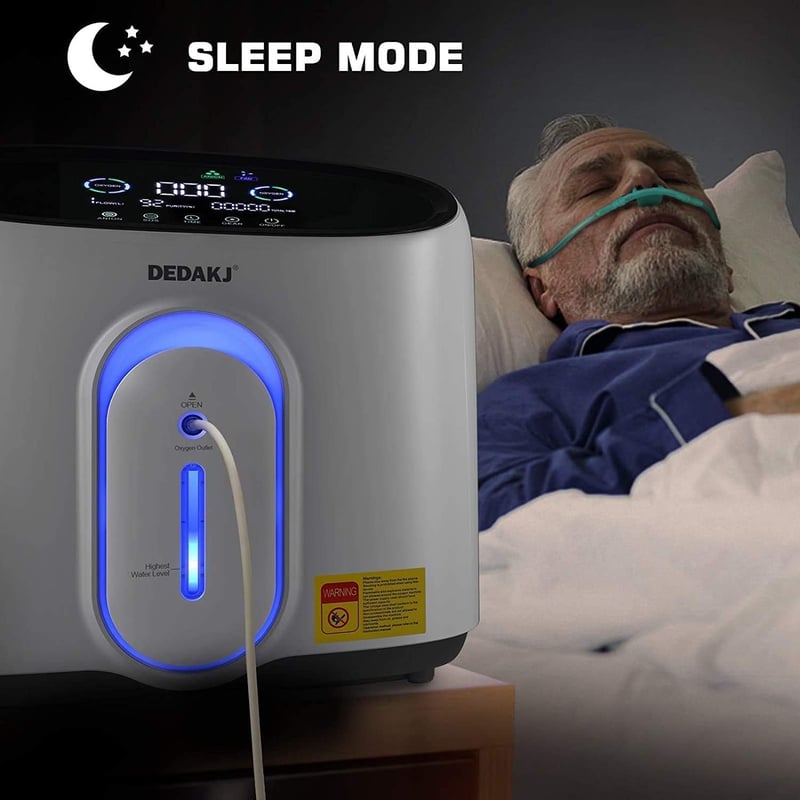 DEDAKJ Hordozható Oxigénkoncentrátor 30-90% Tisztaságú 1-8 L/min Otthoni Oxigénellátó - Grey