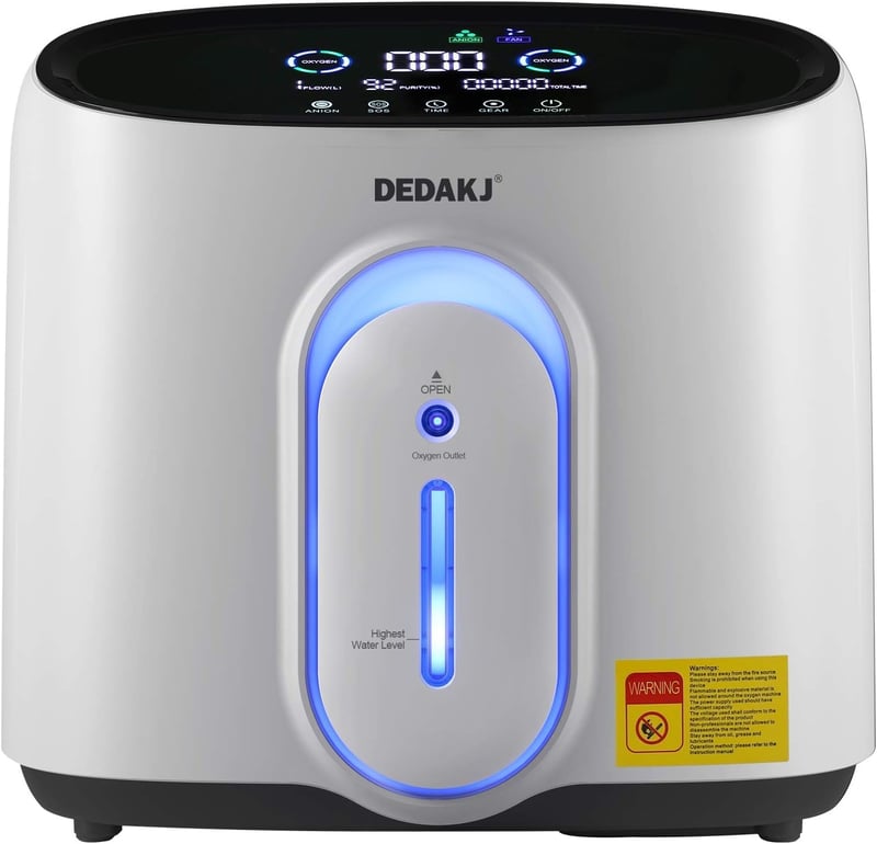 DEDAKJ Hordozható Oxigénkoncentrátor 30-90% Tisztaságú 1-8 L/min Otthoni Oxigénellátó - Grey