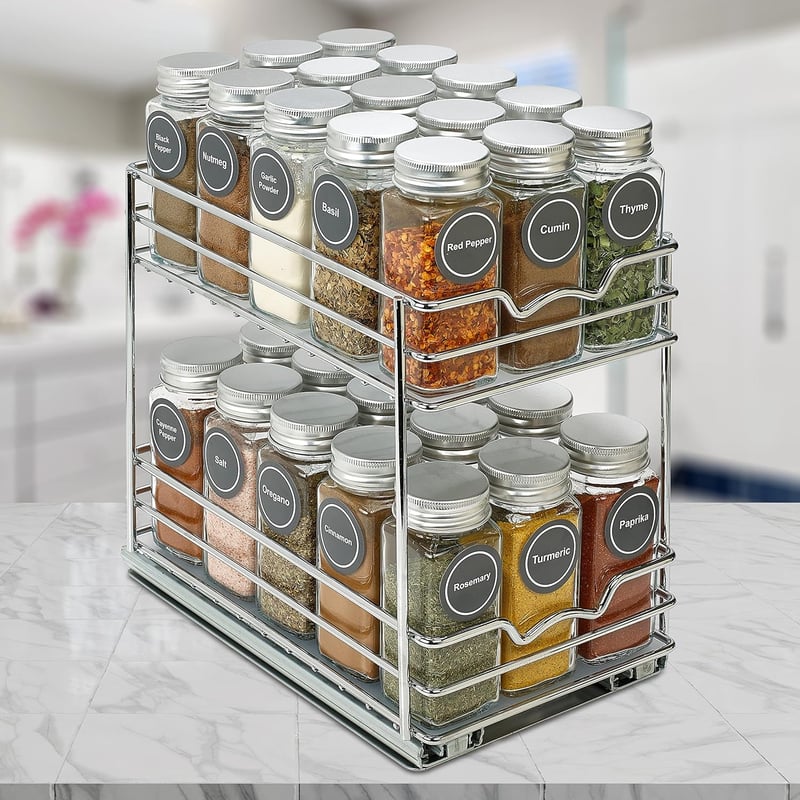 Alouweekuky 24 db-os Szögletes Fűszertartó Készlet 120ml-es Üvegekkel, Szórófedéllel és Kiegészítőkkel