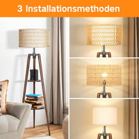 OUTON Fa Állólámpa LED Tripod Polccal - Távirányítós, 4 Színhőmérséklet, Időzítő, Dupla Lámpaernyő, Dió Színű, Nappali és Hálószoba Világítá 4