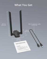 BrosTrend AX1800 WiFi 6 USB adapter PC-hez, nagy hatótávolságú, kettős sávú (1201Mbps/5GHz + 574Mbps/2.4GHz), két 5dBi antennával, Windows 1 7