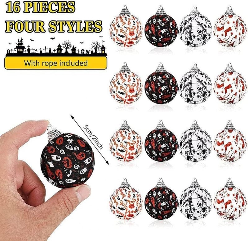 Halloween Függődísz Szett - 16 db Tökös, Pókos, Szellemes Golyó Dekoráció