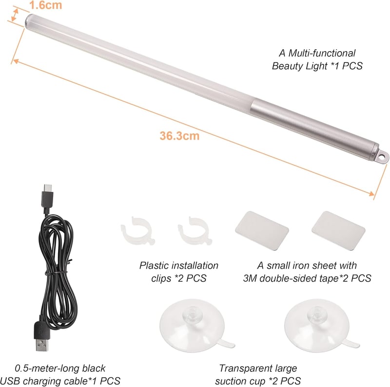 Iluminare oglindă LED Deecam 35cm, variator cu 10 trepte, argintiu, USB - Silver