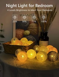 DeepDream LED Fényfüzér Pamutgolyókkal Távirányítóval 20 Fényes Golyó 8 Világítási Mód Szürke Beltéri Dekoráció 4