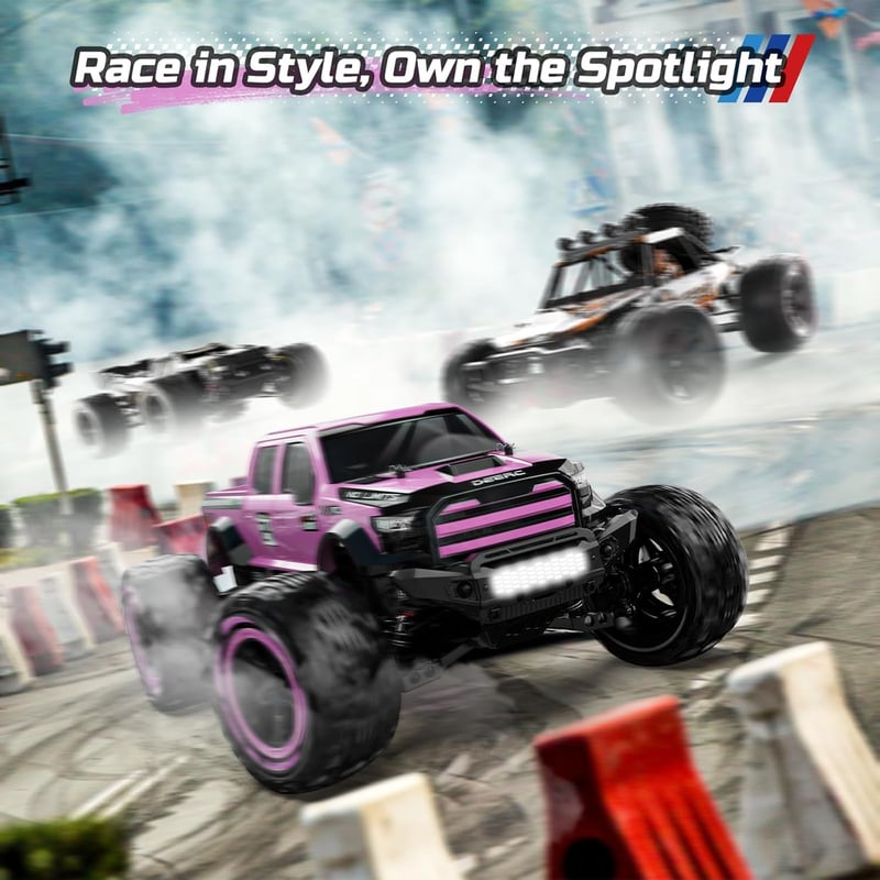 DEERC 1:10 4X4 RC Monster Truck 48km/h Rózsaszín Terepjáró 2 Akkumulátor