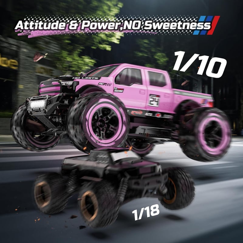 DEERC 1:10 4X4 RC Monster Truck 48km/h Rózsaszín Terepjáró 2 Akkumulátor