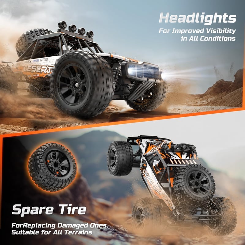 DEERC 1:10 RC Monster Truck 48 km/h 4X4 LED világítással, 2 akkumulátor, 2.4 GHz