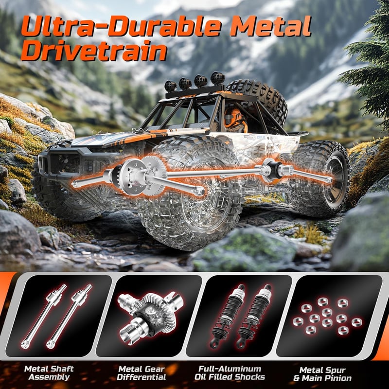 DEERC 1:10 RC Monster Truck 48 km/h 4X4 LED világítással, 2 akkumulátor, 2.4 GHz