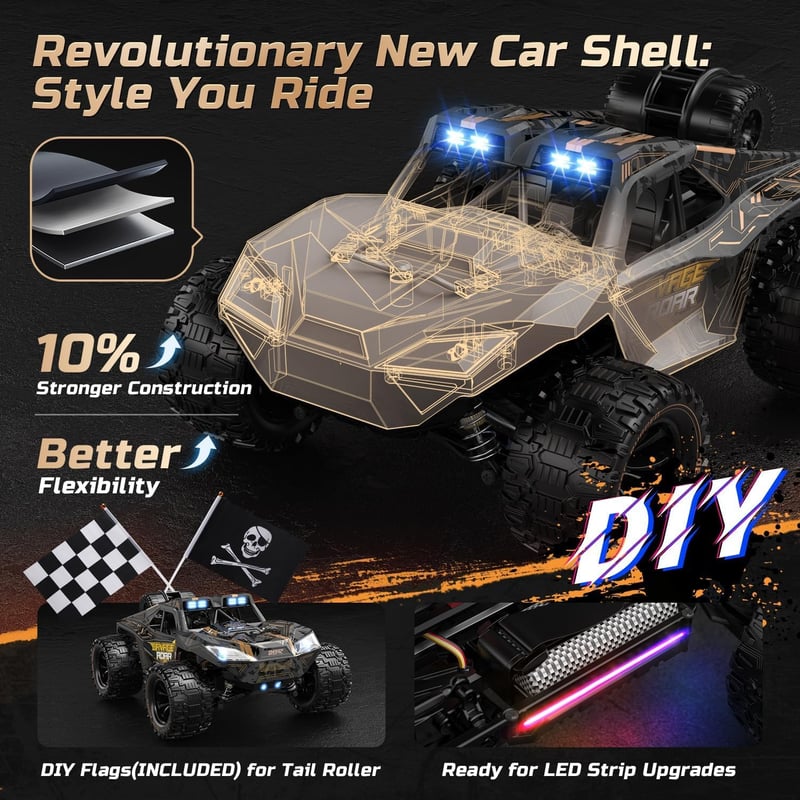 DEERC 1:14 40km/h Távirányított Terepjáró 4x4 LED Fénnyel, Gyors RC Autó Fiúknak