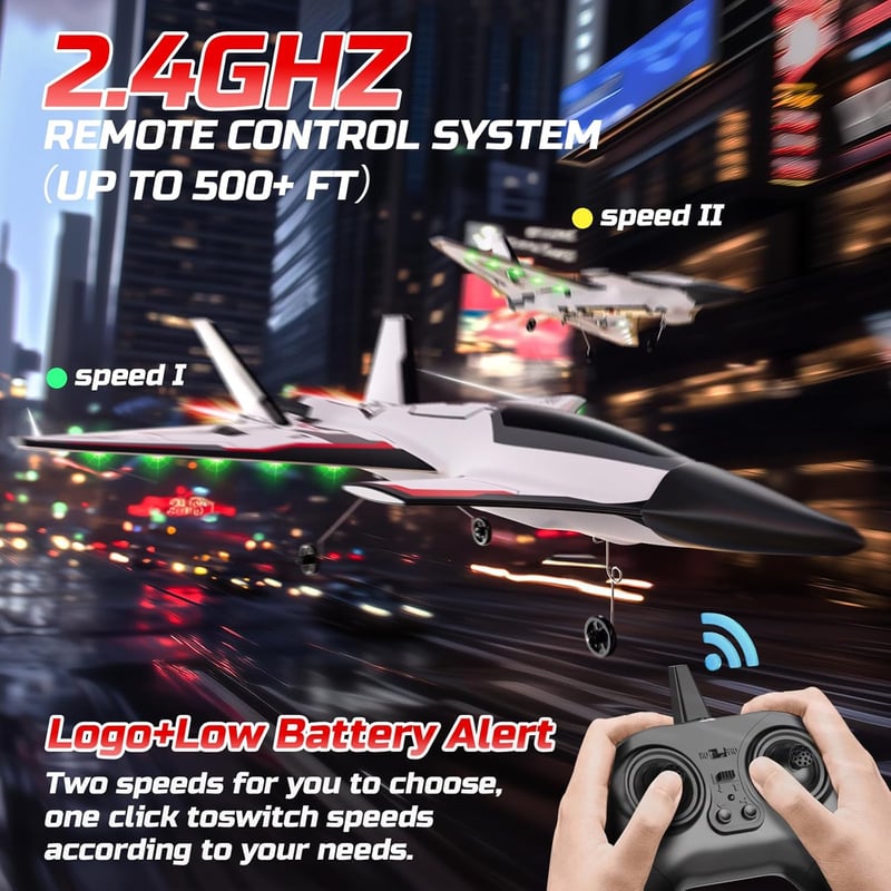 DEERC Future 4 csatornás RC repülőgép LED fényekkel, 2.4GHz giroszkóp stabilizátorral