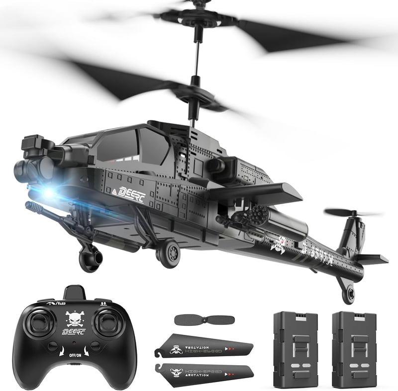 DEERC RC Helikopter 2.4 GHz Távirányítóval, 30 Perc Repülési Idő, 2 Akkumulátor, LED Világítás, Magasságtartó Funkcióval, 14+ Éveseknek
