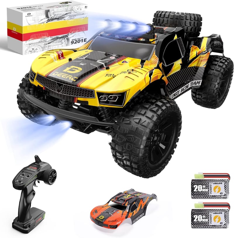 DEERC Távirányítós Autó 1:10 Világítással 48 km/h 4WD Terepjáró Monster Crawler 2 Akkuval 40 Perc Játékidő 2 Karosszéria Felnőtt Gyerek