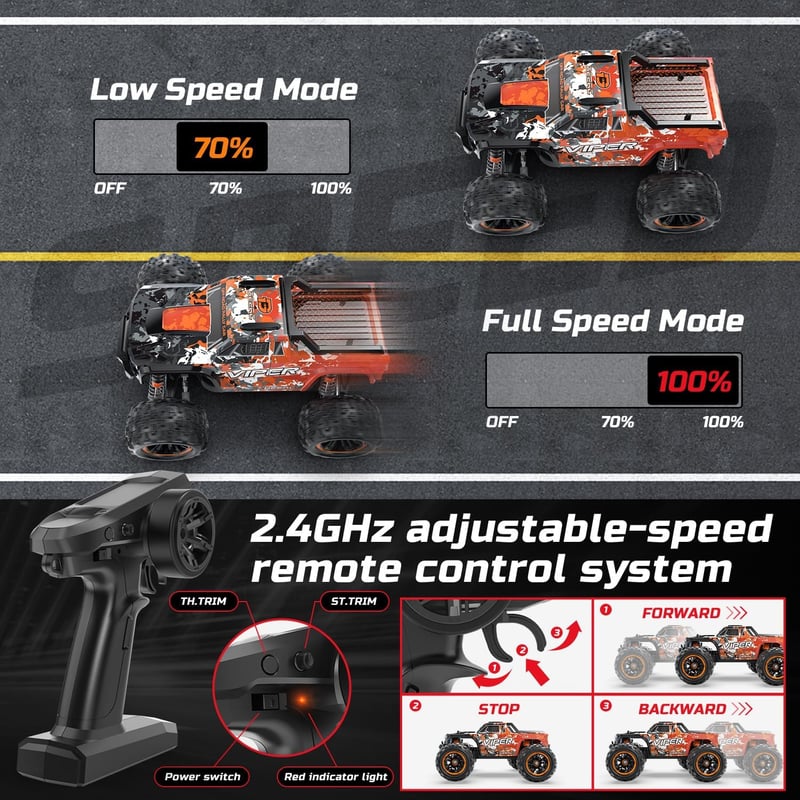 DEERC Távirányítós Autó 1:16 Kefementes Motor 52 km/h - 4WD Versenyautó 40 Perces Üzemidővel, 2 Akkumulátorral, Terepjáró RC Jármű Felnőttek