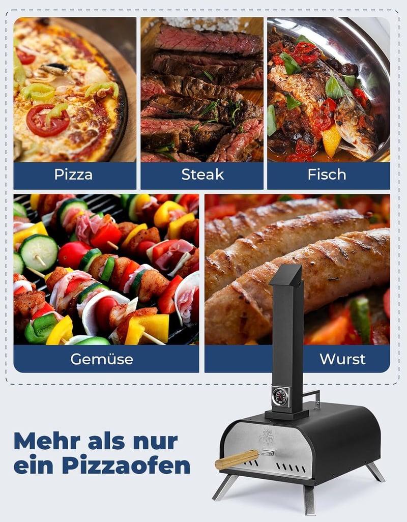 DEERFAMY Hordozható Pizzasütő Kő Hőmérővel és Táskával Kempinghez