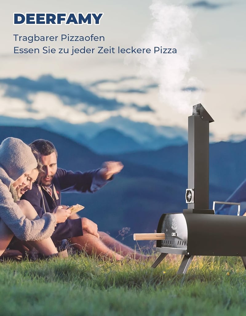 DEERFAMY Hordozható Pizzasütő Kő Hőmérővel és Táskával Kempinghez