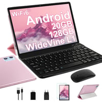 10-palcový tablet DEERTiME s Androidom 14, 20 GB RAM + 128 GB ROM, WiFi 6, 5G, osemjadrový procesor, Widevine L1, Bluetooth 5.0, s klávesnicou, myšou a 1