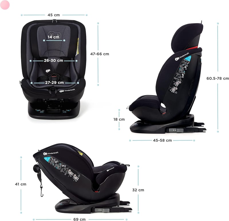 Kinderkraft Xpedition 360° Forgatható Gyerekülés, Isofix Rögzítéssel, 0-36 kg, 7 Pozíciós Dönthetőség, 5-Pontos Biztonsági Öv, Fekete