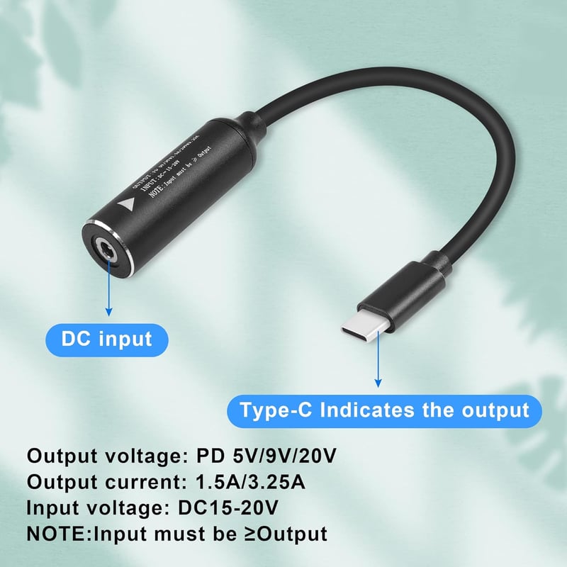 GINTOOYUN PD65W DC 3.5x1.35mm - USB-C Töltőkábel Laptopokhoz, Telefonokhoz és Tabletekhez, 18cm, 65W Teljesítménnyel