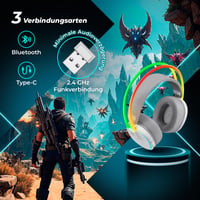 Bezdrôtové herné slúchadlá Defender Tsunami – 40-hodinová výdrž batérie, 2,4 GHz a Bluetooth, 7.1 priestorový zvuk, mikrofón s potlačením hluku, kompatibilné s PS5/PS4/Switch/PC, biele 3