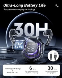 ACEFAST T8 Bluetooth fülhallgató - 30 órás akkuidő, zajszűrés, átlátszó LED kijelző, fekete 4