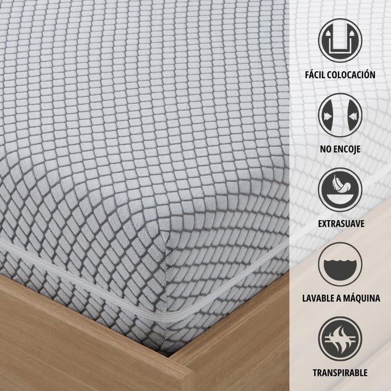 Degrees Home Teide 150cm Matracvédő Huzat Cipzárral Antiacari Szürke - Bett 150 cm, Gray