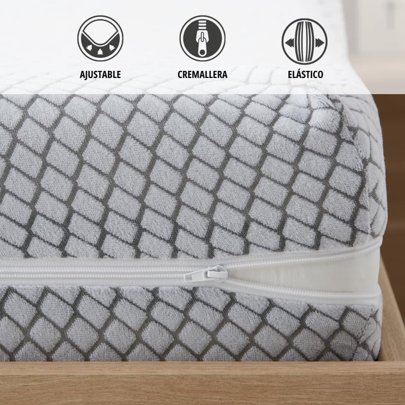 Degrees Home Teide 150cm Matracvédő Huzat Cipzárral Antiacari Szürke - Bett 150 cm, Gray