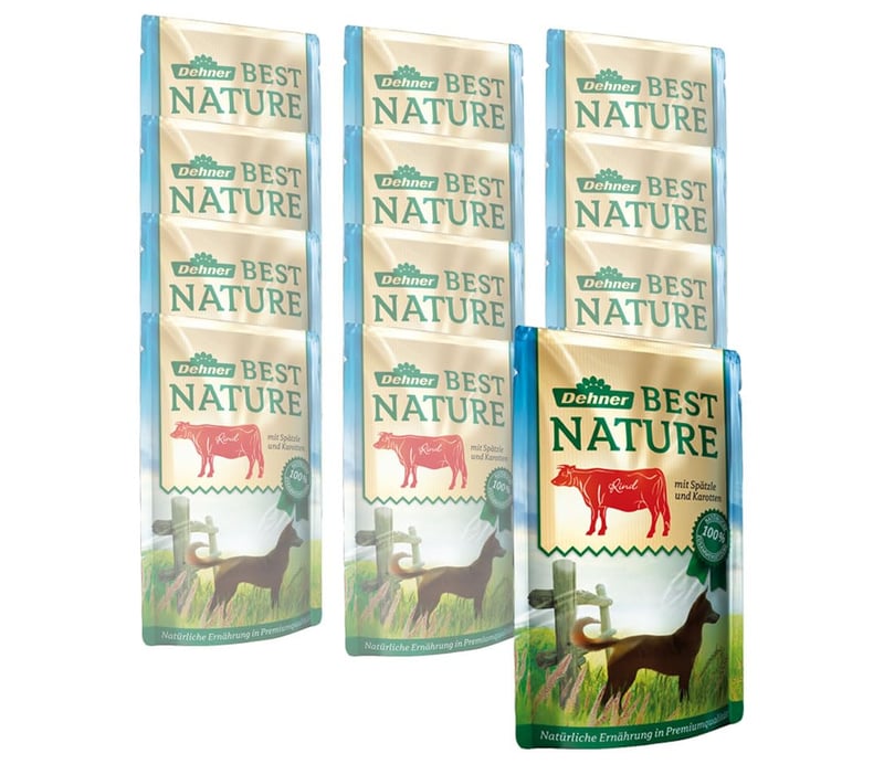 Dehner Best Nature mokra hrana za odrasle pse, govedina i špecle, 12 x 150 g vrećica (1,8 kg)
