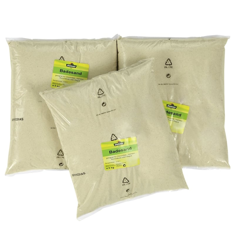 Dehner piesok na kúpanie pre hlodavce, 3 x 5 kg (spolu 15 kg), prírodný piesok na kúpanie pre morčatá, škrečky a činčily