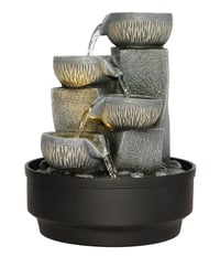 Fântână de interior Dehner Nalani cu iluminare LED, înălțime 27 cm, diametru 21,5 cm, polirășină, gri 1