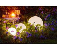 Dehner Solárna guľová lampa s bodcom a meničom farieb, Ø 30 cm, plast, biela 6
